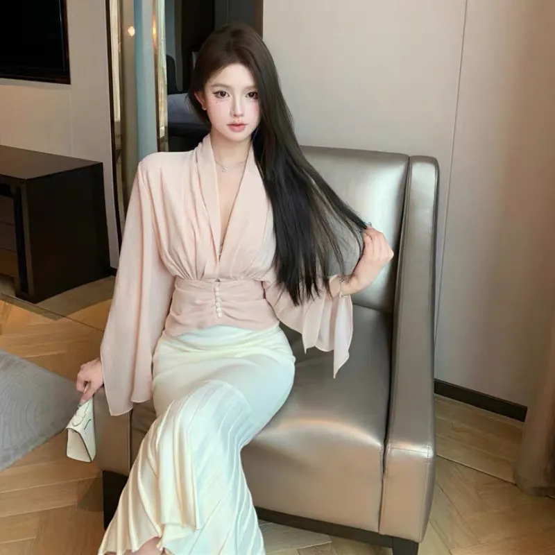 POPO.INFO Cinched Waist Pleated Long Sleeved Women's-4