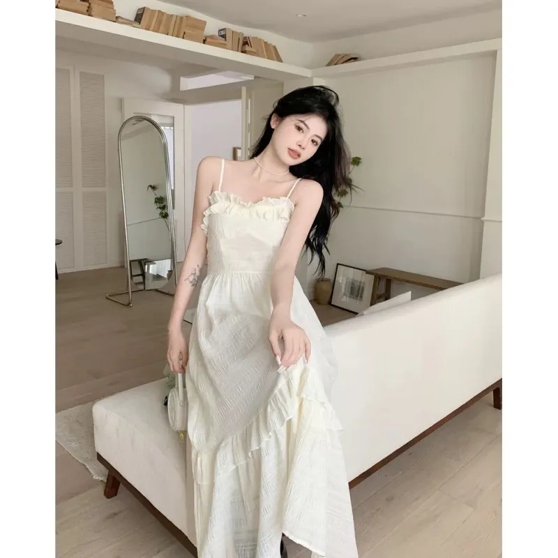 POPO.INFO Slip Dresses Women's White-3