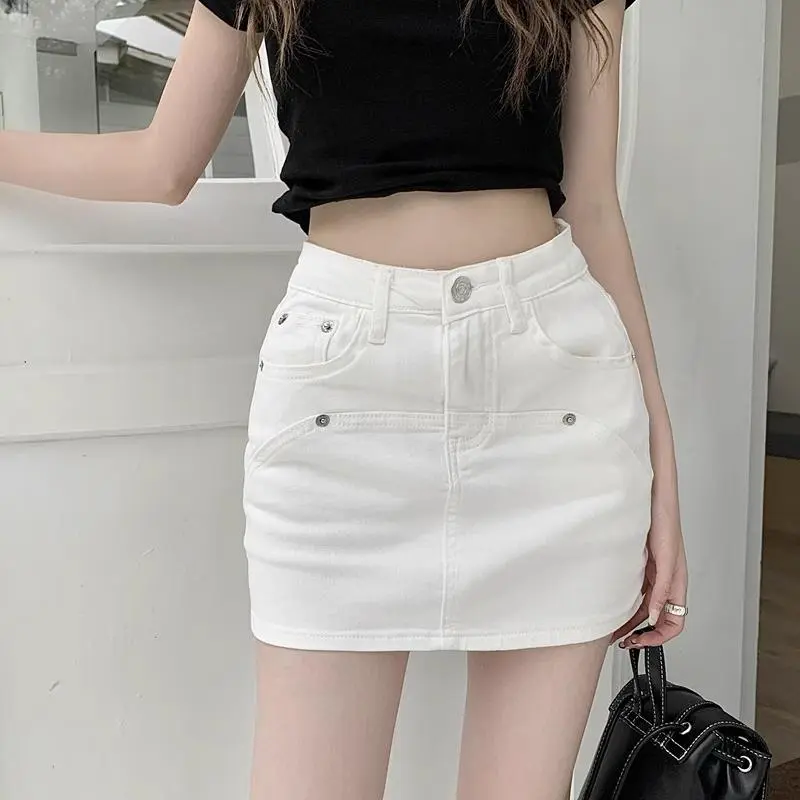 POPO.INFO Denim Short Skirts Women's White-2