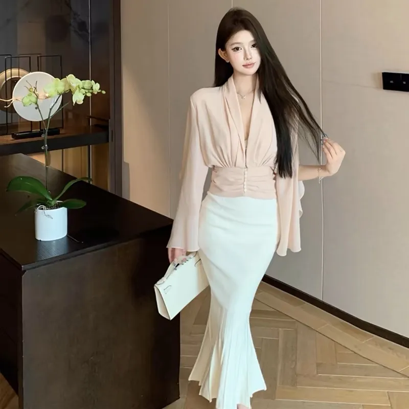 POPO.INFO Cinched Waist Pleated Long Sleeved Women's-2