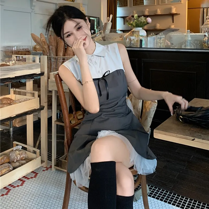 POPO.INFO Sleeveless Dress Women's Gray-4