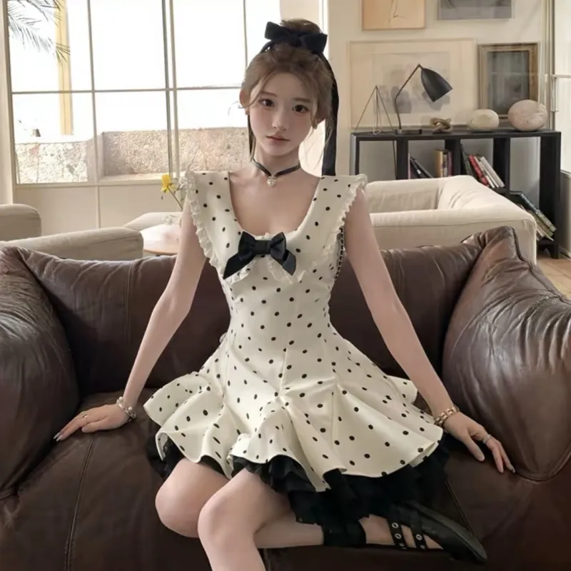 POPO.INFO Slip Dresses Women's White Polka Dot-2