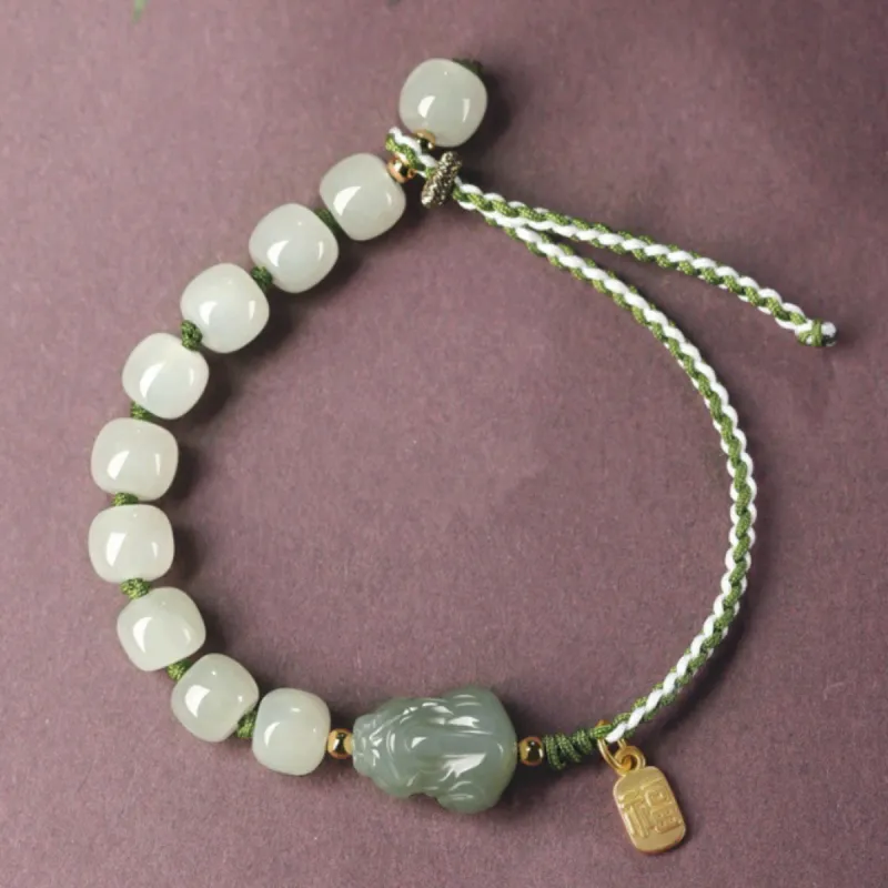 Full House Hetian Jade Hetian Jade Bracelets Unisex Pale Greenish White Jade-5