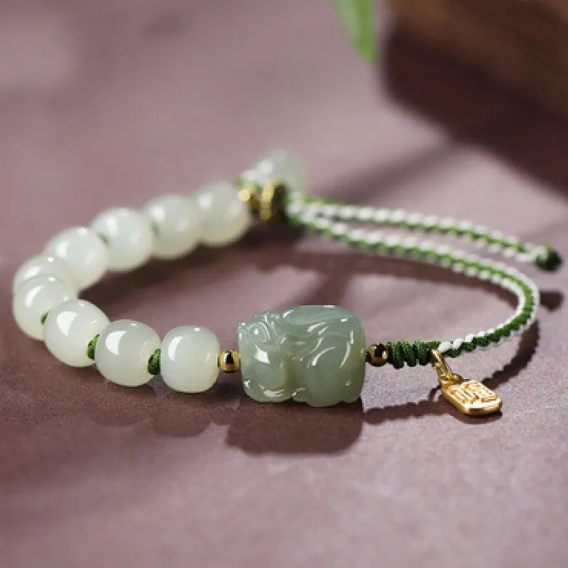 Full House Hetian Jade Hetian Jade Bracelets Unisex Pale Greenish White Jade-2