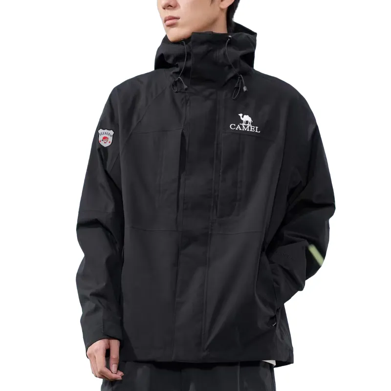 CAMEL All weather Waterproof And Windproof To Keep Warm Windbreaker Jacket Unisex Black-4