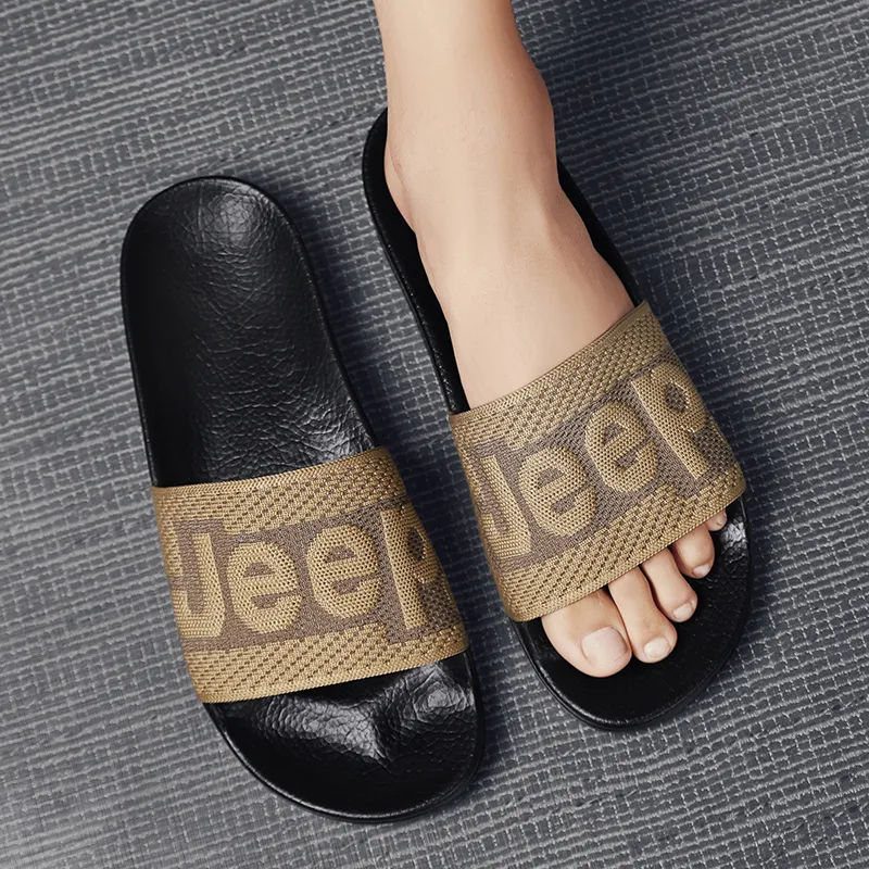 Jeep Rubber Sole Quiet, Slip Resistant, Odor Resistant Slide Slippers Men's Khaki-6