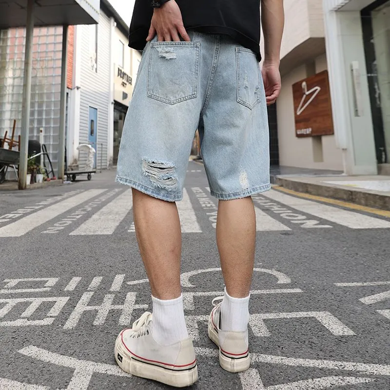 SONGS ALONG Denim Shorts Unisex Light Blue-3