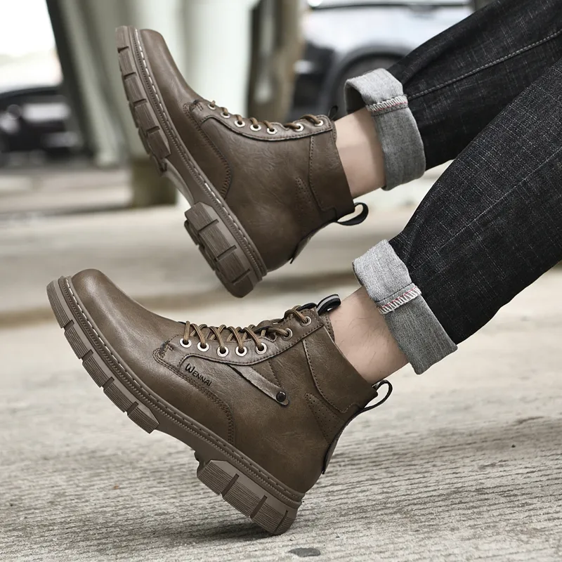 Wen Nai Short Martin Boot Men's Khaki-7
