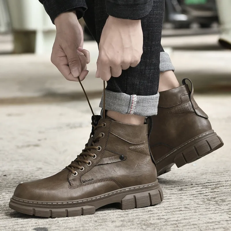 Wen Nai Short Martin Boot Men's Khaki-4