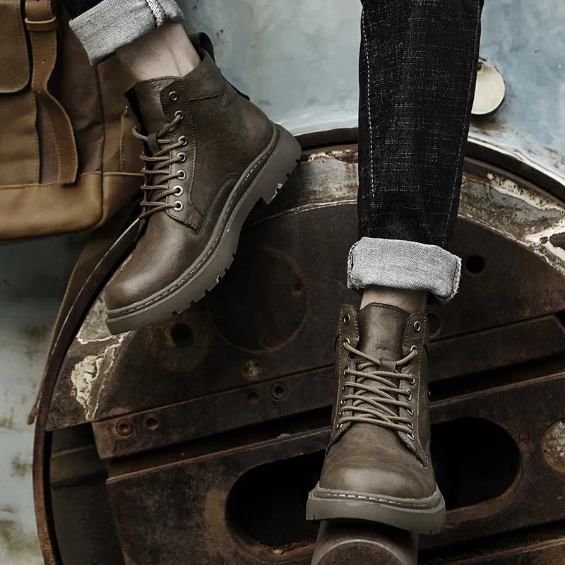 Wen Nai Short Martin Boot Men's Khaki-4