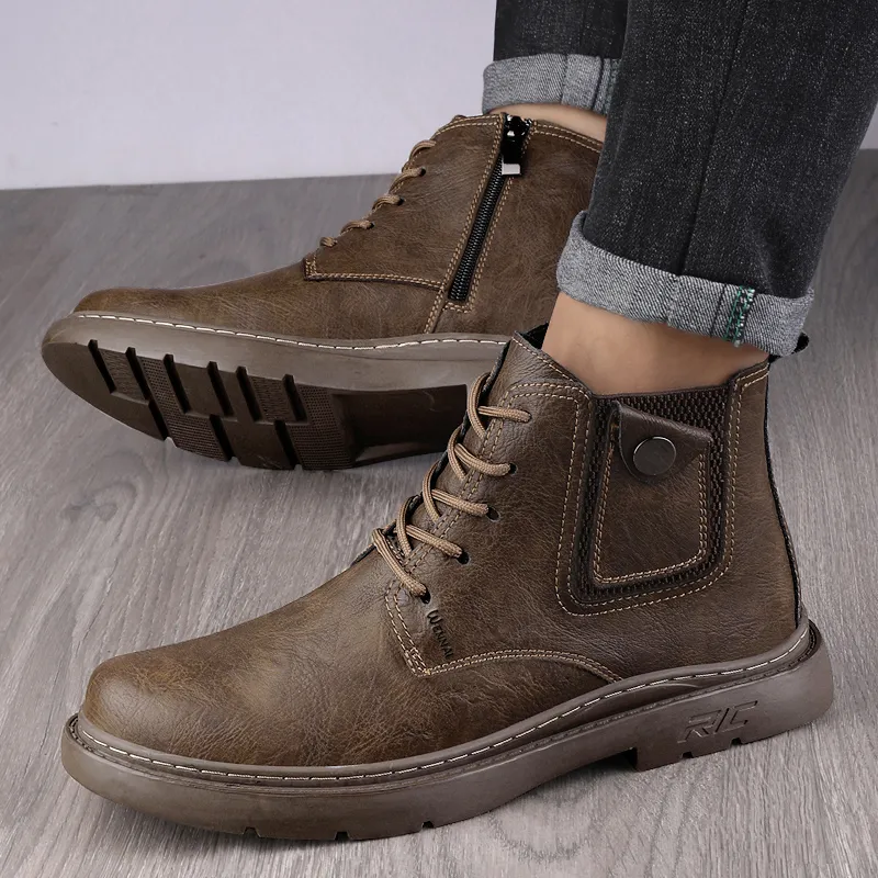 Wen Nai Short Martin Boot Men's Khaki-5