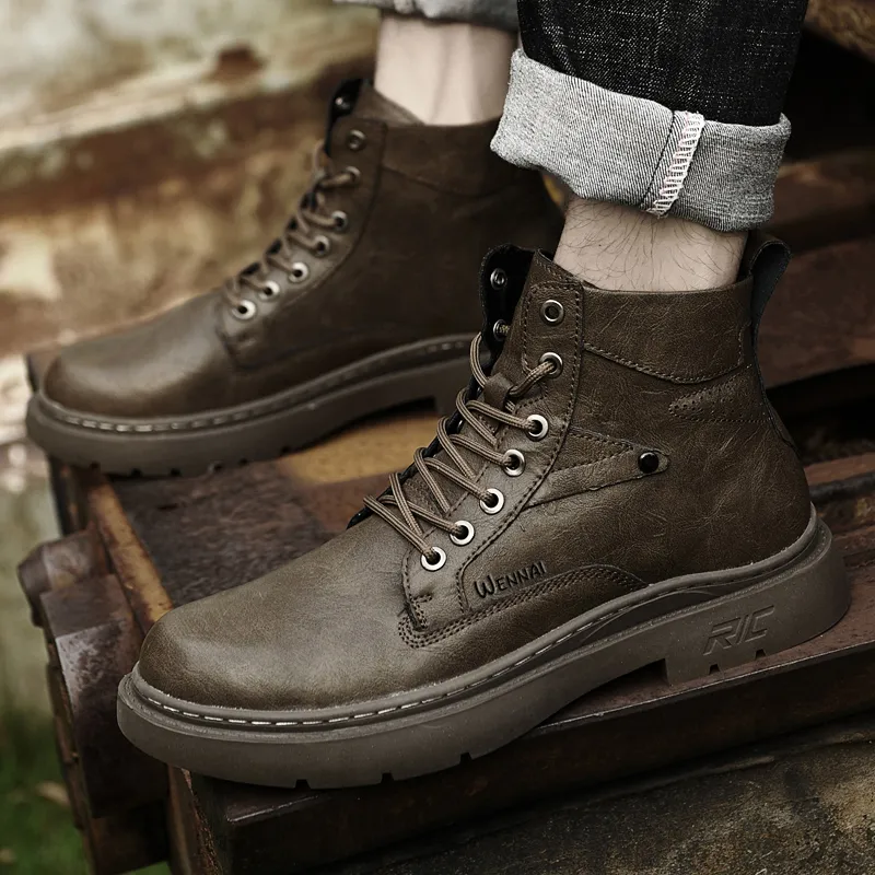Wen Nai Short Martin Boot Men's Khaki-6