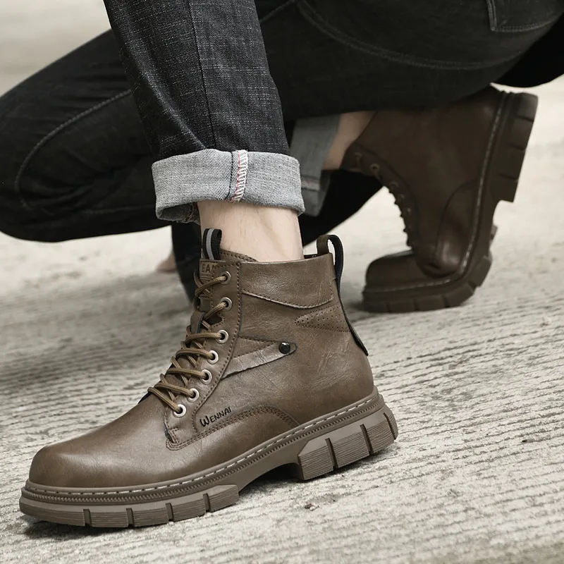 Wen Nai Short Martin Boot Men's Khaki-6