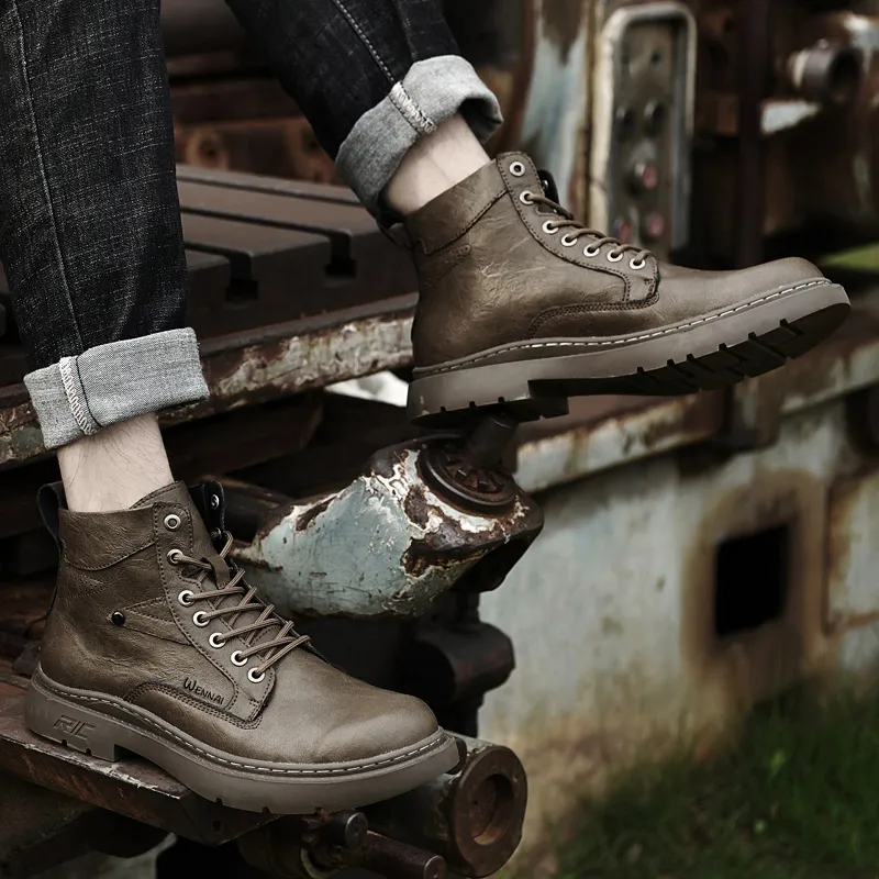 Wen Nai Short Martin Boot Men's Khaki-5