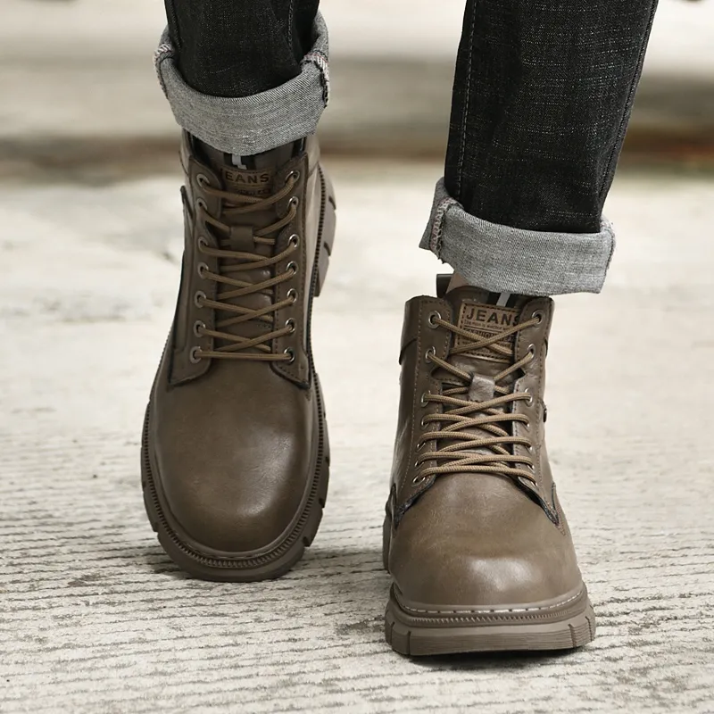 Wen Nai Short Martin Boot Men's Khaki-5
