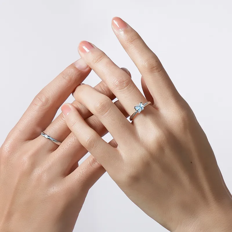 KADER 925 Sterling Silver Rings Unisex Silver Blue-5