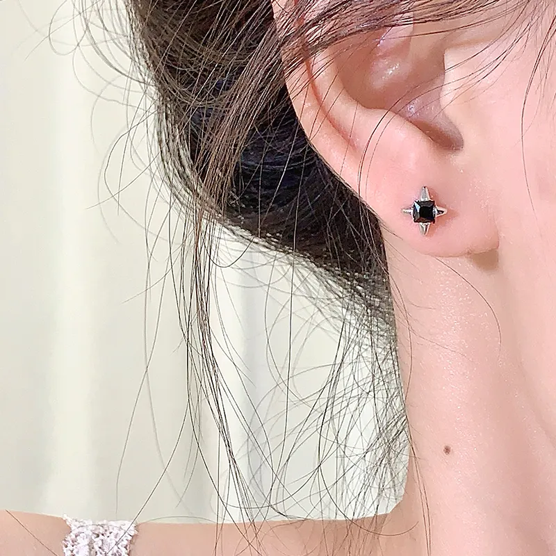 KADER 925 Sterling Silver Stud Earrings Unisex Black-1
