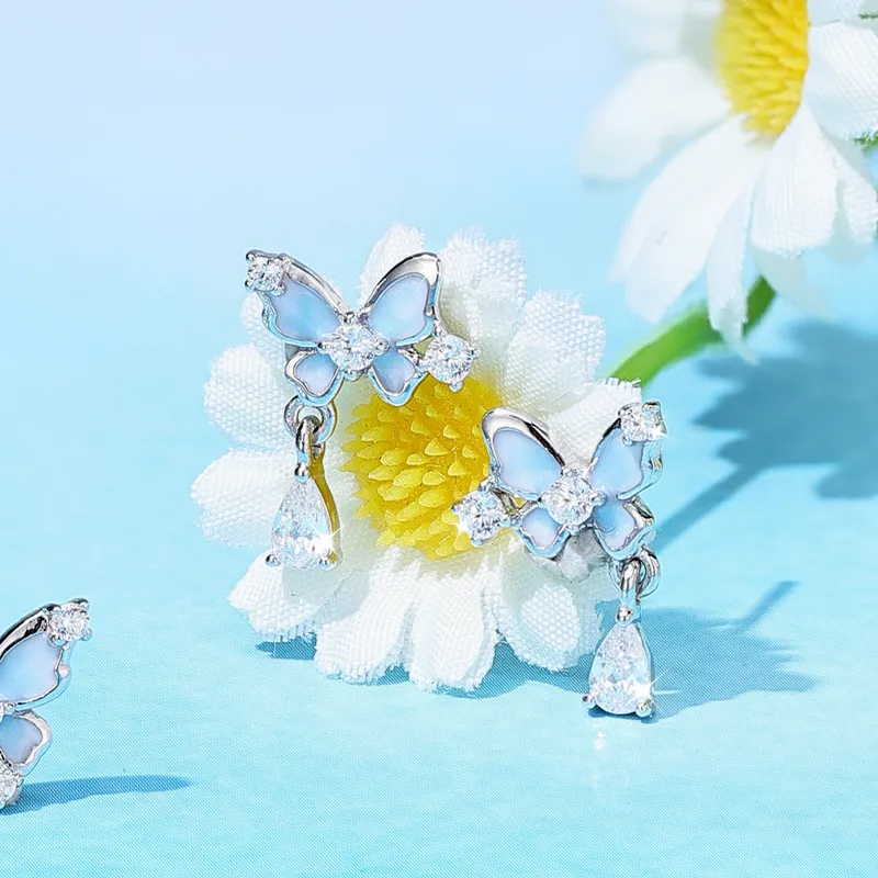 KADER 925 Sterling Silver Stud Earrings Women's Blue-4