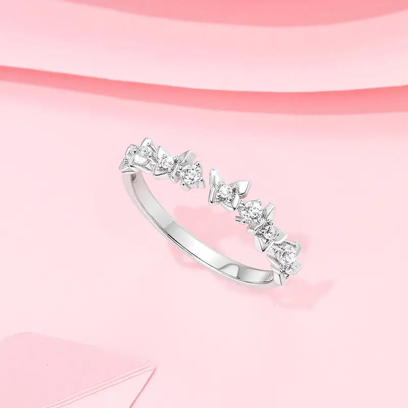 KADER Shimmering Butterfly Dance Series 925 Sterling Silver Rings Women's Silver-2