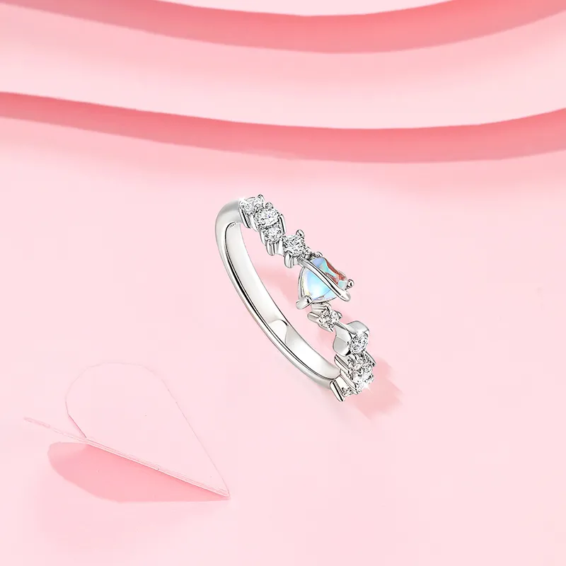 KADER Dreamy Heart Moon Series S925 Silver Rings Women's Silver-2