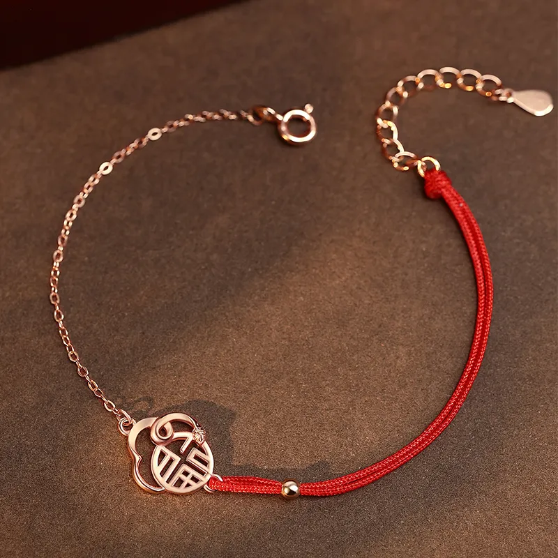 KADER 925 Sterling Silver Bracelets Women's Red New Year Box Fortune And Peace-1