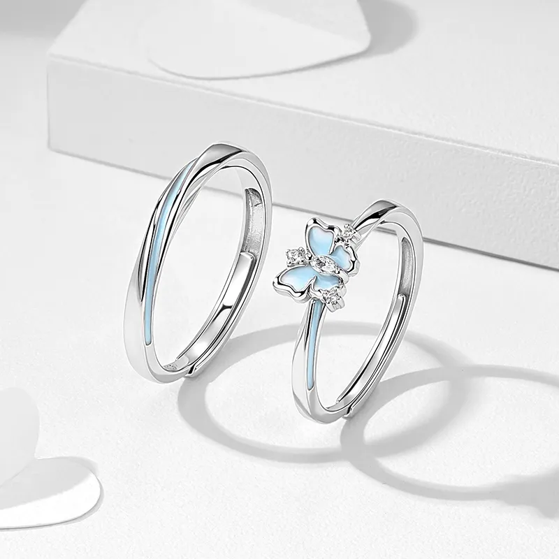 KADER 925 Sterling Silver Rings Unisex Silver Blue-2