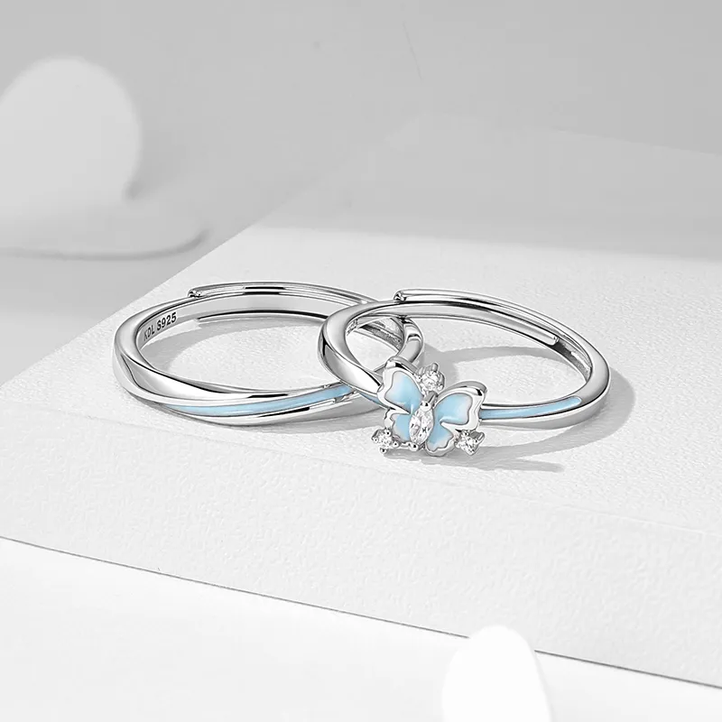 KADER 925 Sterling Silver Rings Unisex Silver Blue-1