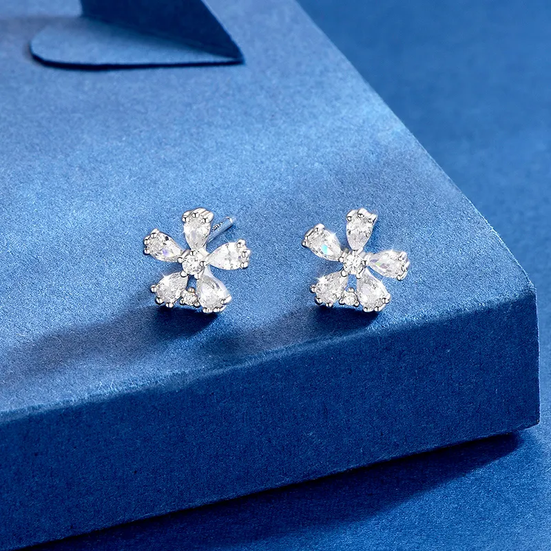 KADER Floral Collection Five Petal Flower Collection 925 Sterling Silver Stud Earrings Women's-2