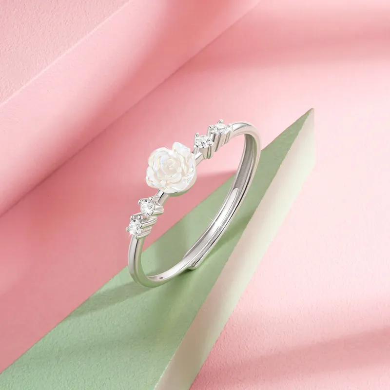 KADER 925 Sterling Silver Versatile 3D Effect Floral Sparkling Niche Design Adjustable Rings Women's Silver-2