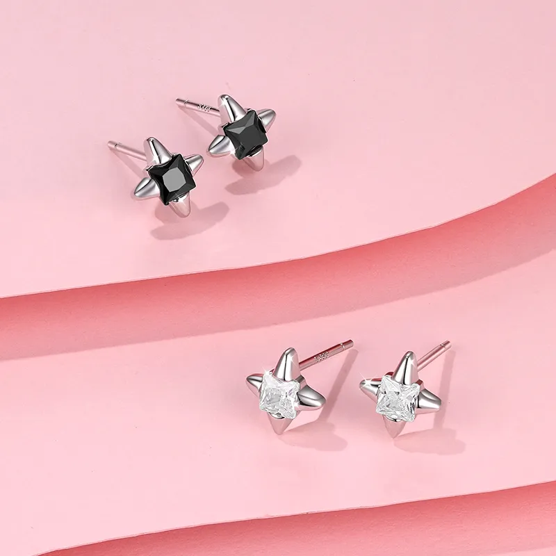 KADER 925 Sterling Silver Stud Earrings Unisex Black-3