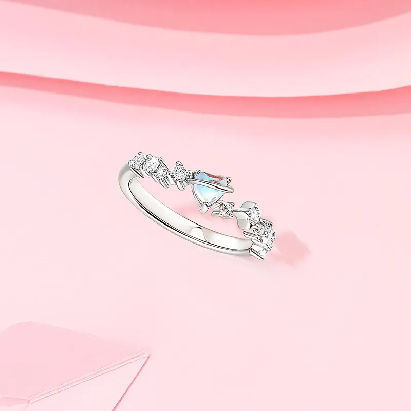 KADER Dreamy Heart Moon Series S925 Silver Rings Women's Silver-1