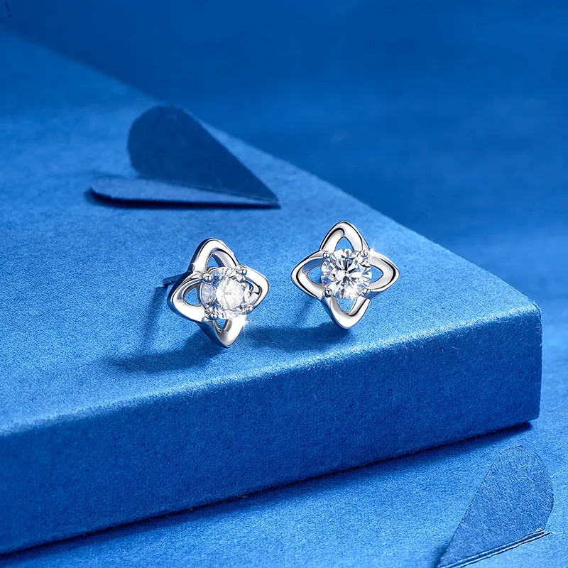 KADER Lucky Four Leaf Clover Series 925 Sterling Silver Stud Earrings Women's-3