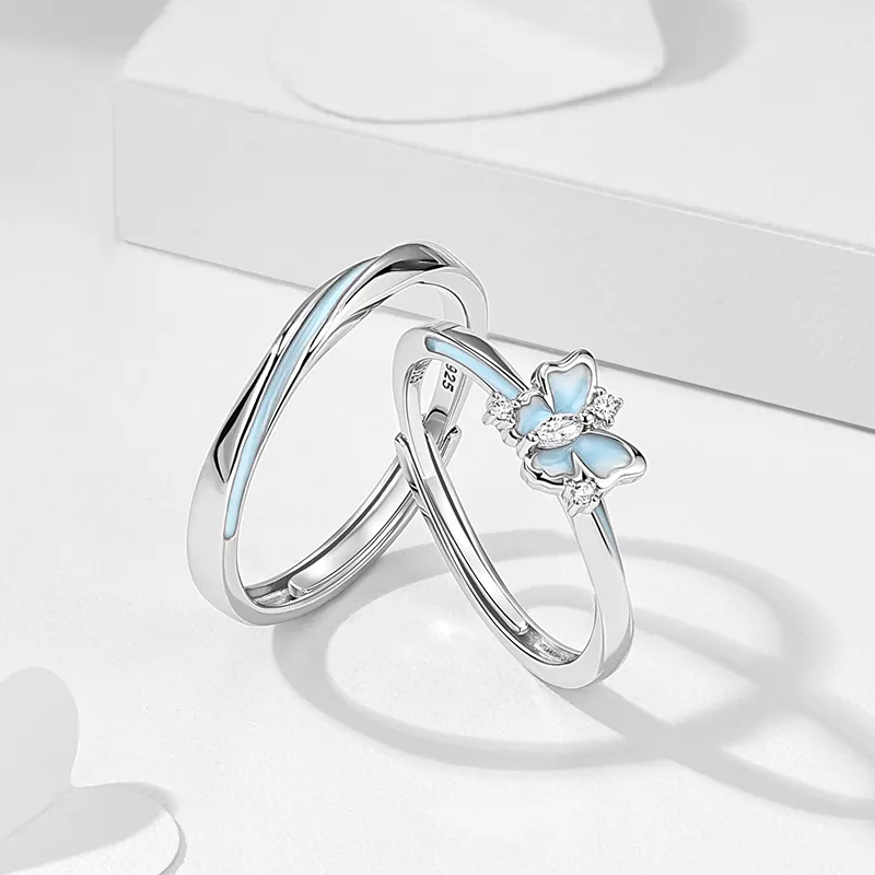 KADER 925 Sterling Silver Rings Unisex Silver Blue-3
