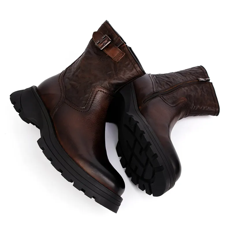 PALMPOLO Leather Lined Ankle Boots Platform Height Increasing 5cm Men's-4