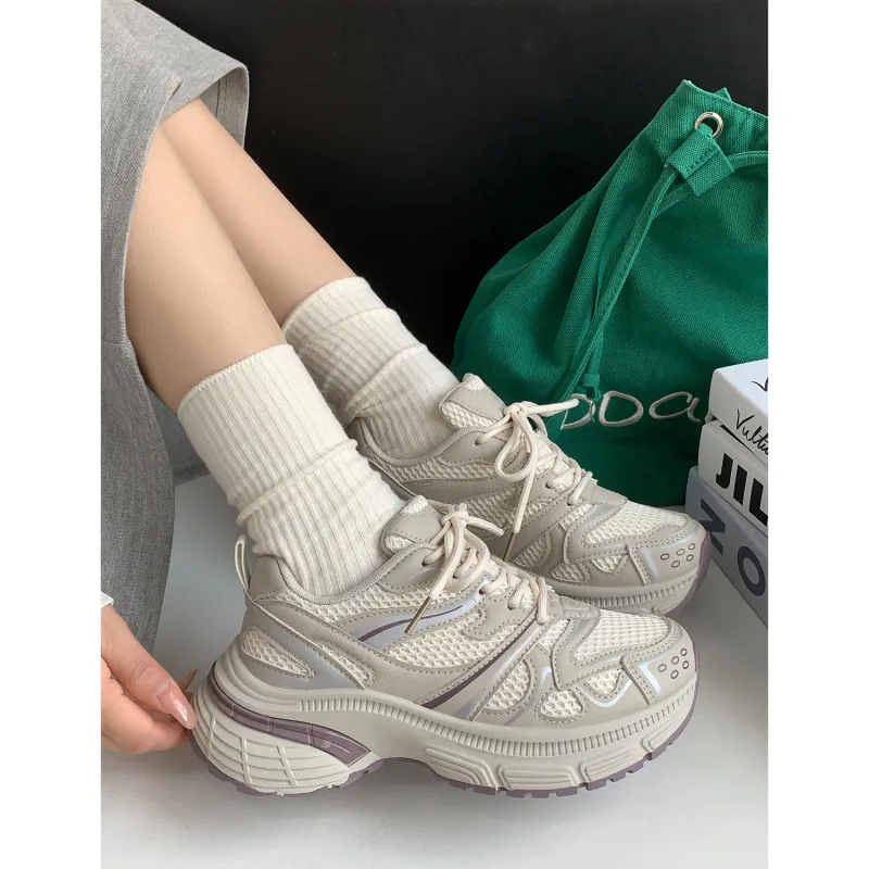 VICTORIA&VERA Slip Resistant, Abrasion Resistant, Breathable Low Top Chunky Sneakers Women's-8