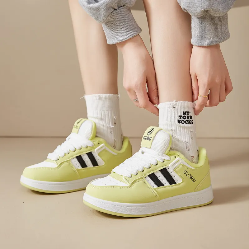 VICTORIA&VERA Slip Resistant Low Top Skateboard Shoes Women's Beige Yellow Padded-4
