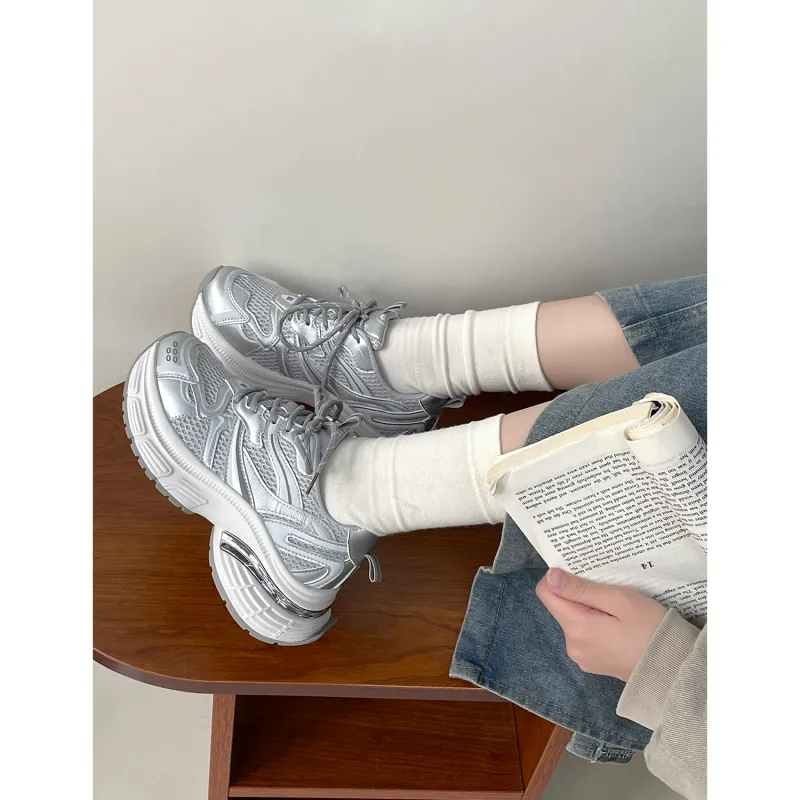 VICTORIA&VERA Slip Resistant, Abrasion Resistant, Breathable, Lightweight Low Top Chunky Sneakers Women's-4