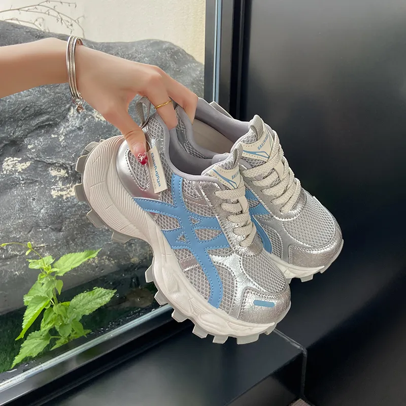 VICTORIA&VERA Abrasion Resistant Height Increasing Breathable Low Top Chunky Sneakers Women's-3