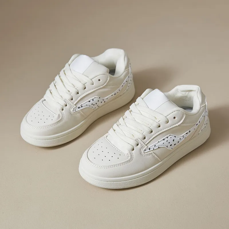VICTORIA&VERA Slip Resistant, Abrasion Resistant, Lightweight Low Top Skateboard Shoes Women's Lace White-3