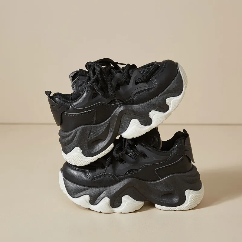 SHUXIAOBEI Cushioning Slip Resistant Breathable Height Increasing Thermal Low Top Chunky Sneakers Women's-7