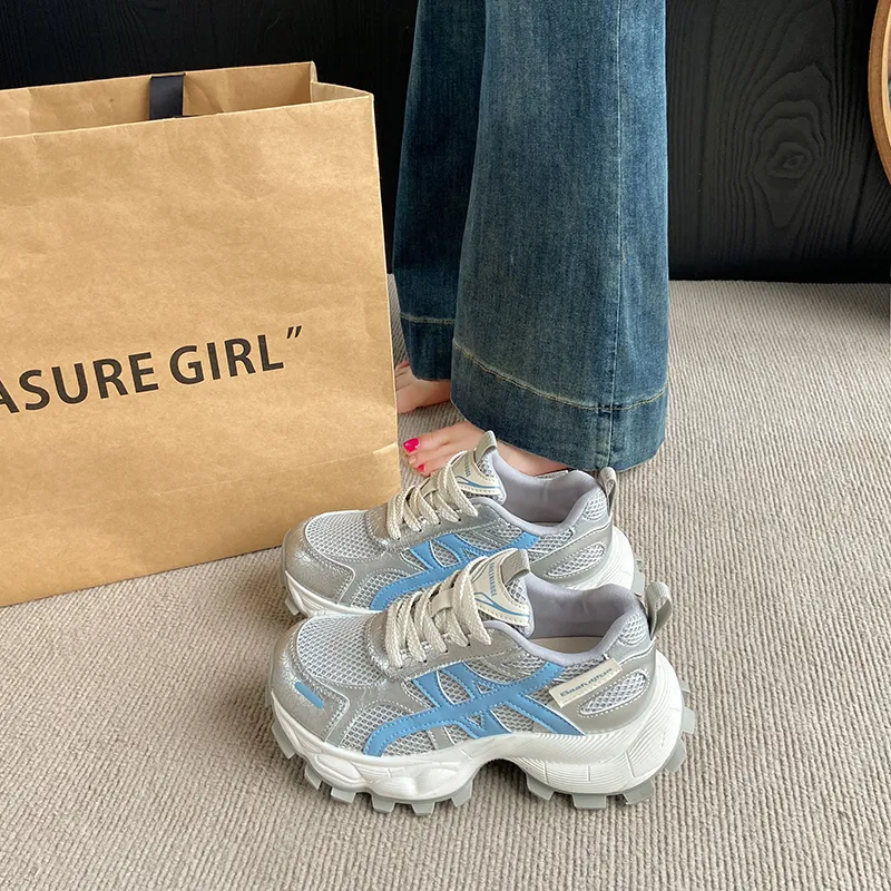 VICTORIA&VERA Abrasion Resistant Height Increasing Breathable Low Top Chunky Sneakers Women's-4