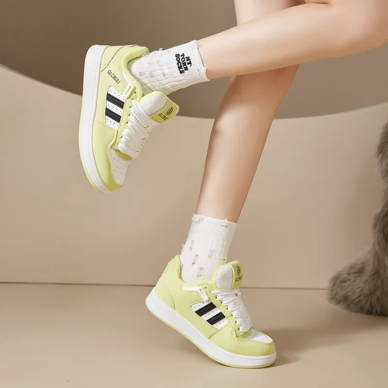 VICTORIA&VERA Slip Resistant Low Top Skateboard Shoes Women's Beige Yellow Padded-5