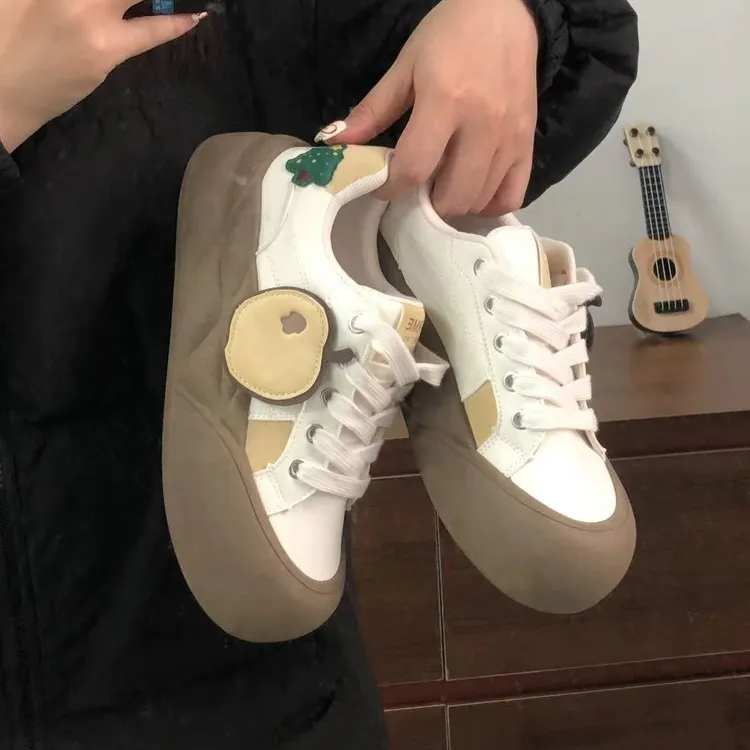 VICTORIA&VERA Apple Shoes Height Enhancing Wear Resistant Lightweight Breathable Low Top Skateboard Shoes Women's-5