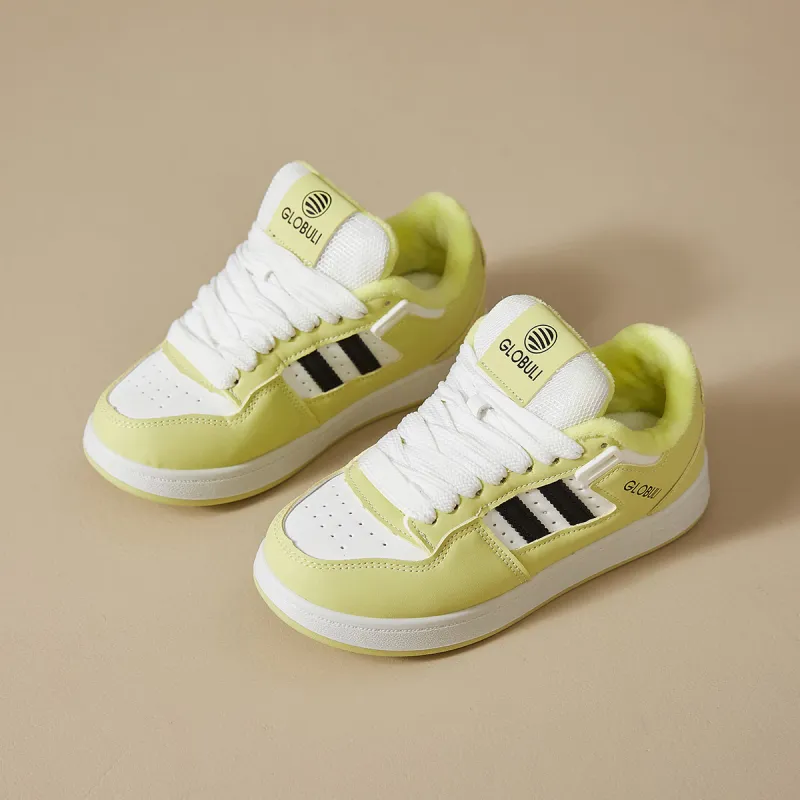 VICTORIA&VERA Slip Resistant Low Top Skateboard Shoes Women's Beige Yellow Padded-1