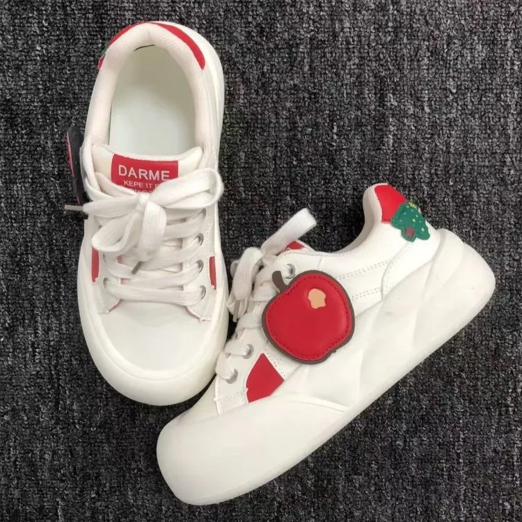 VICTORIA&VERA Apple Shoes Height Enhancing Wear Resistant Lightweight Breathable Low Top Skateboard Shoes Women's-1