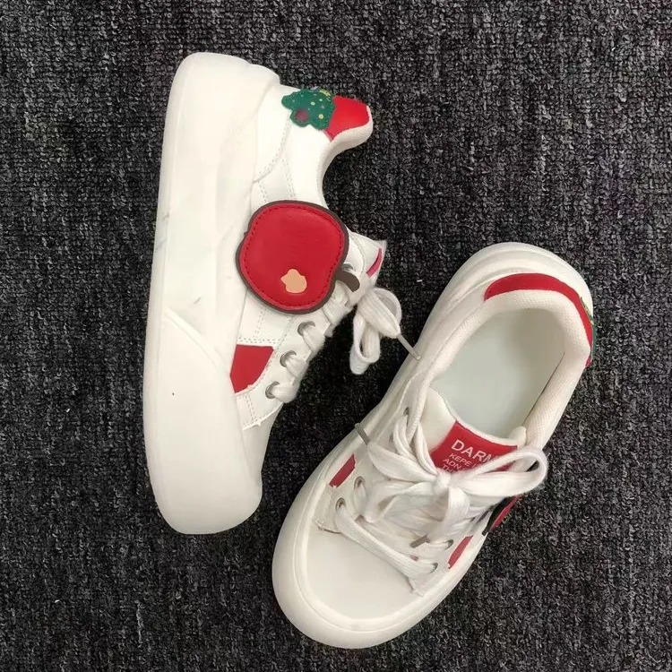 VICTORIA&VERA Apple Shoes Height Enhancing Wear Resistant Lightweight Breathable Low Top Skateboard Shoes Women's-3