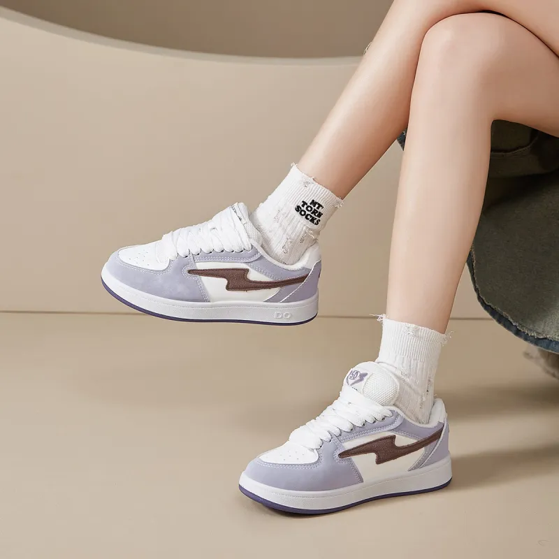 VICTORIA&VERA Skateboard Shoes Women's Low Top White Blue Fleece Lined-3