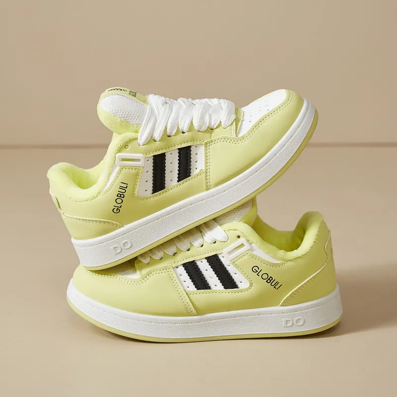 VICTORIA&VERA Slip Resistant Low Top Skateboard Shoes Women's Beige Yellow Padded-2