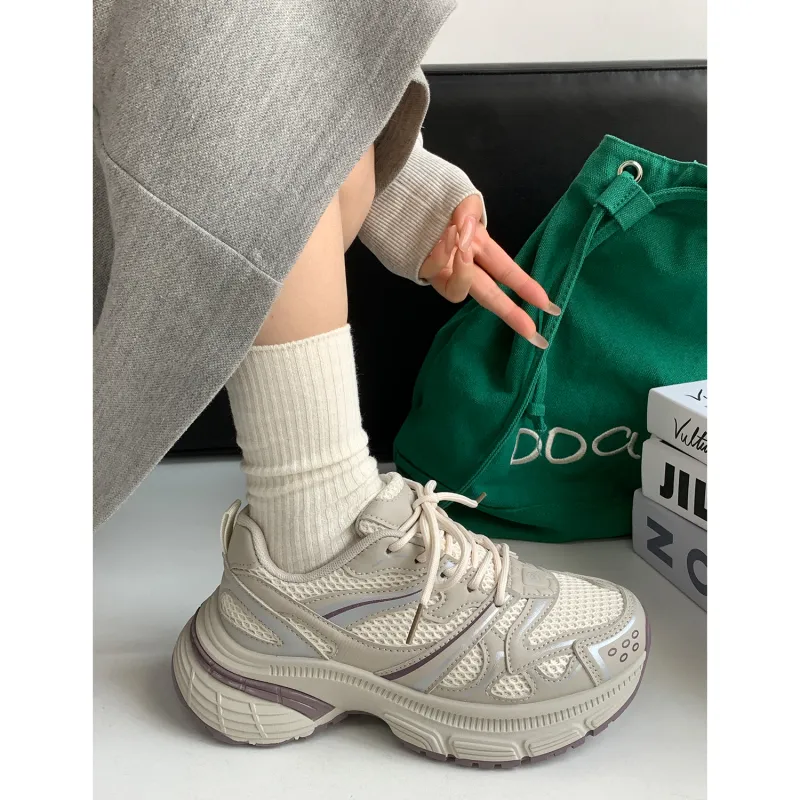 VICTORIA&VERA Slip Resistant, Abrasion Resistant, Breathable Low Top Chunky Sneakers Women's-7