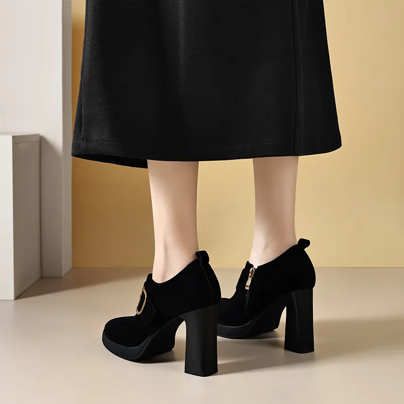 Bai Shiting Chunky Heel High Heels 9.5cm Women's Black-4